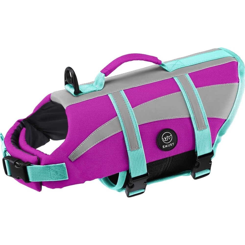 EMUST Dog Life Vests, Adjustable Dog Life Jacktets for Boat, High Visibility-M